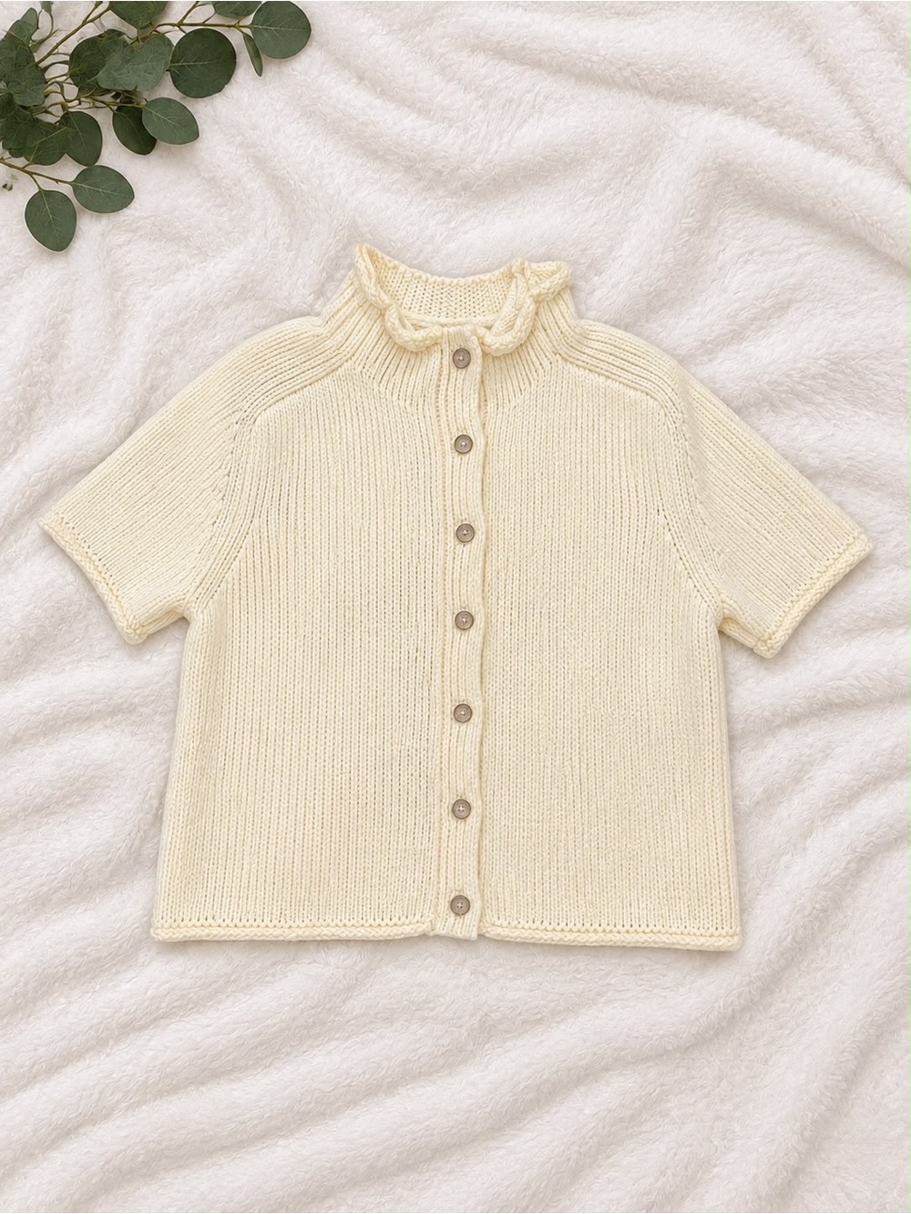Zara Cream Short-Sleeve Buttoned Knit Cardigan